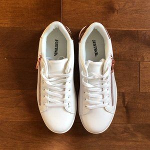 JustFab White Sneakers with Rose Gold heel + zipper